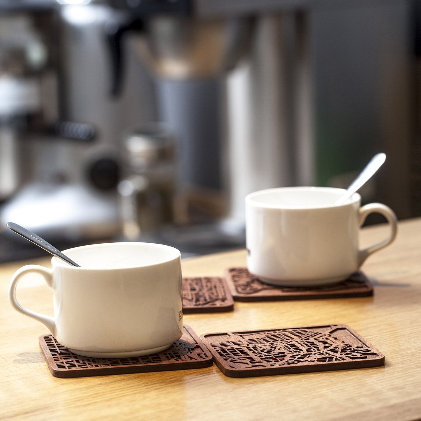 Canberra Map Coaster by O3 Design Studio, Set Of 4, Sapele Wooden Coaster With City Map, Handmade