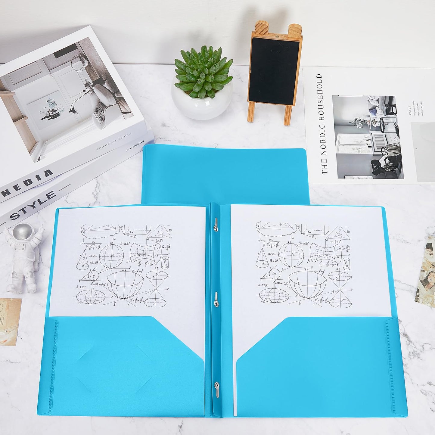 Lincia 100 Pcs Plastic Folders with Pockets and Prong Folders with Prongs 2 Pockets for Office, School for Students, Teachers, Office Workers(Light Blue)