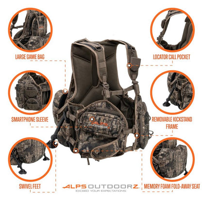 ALPS OutdoorZ Grand Slam Turkey Vest Featuring Removable Sit Anywhere Kickstand Frame and Fold-Away Seat, Large Game Bag, and Cell Phone Use in Pocket, Standard, Realtree Timber