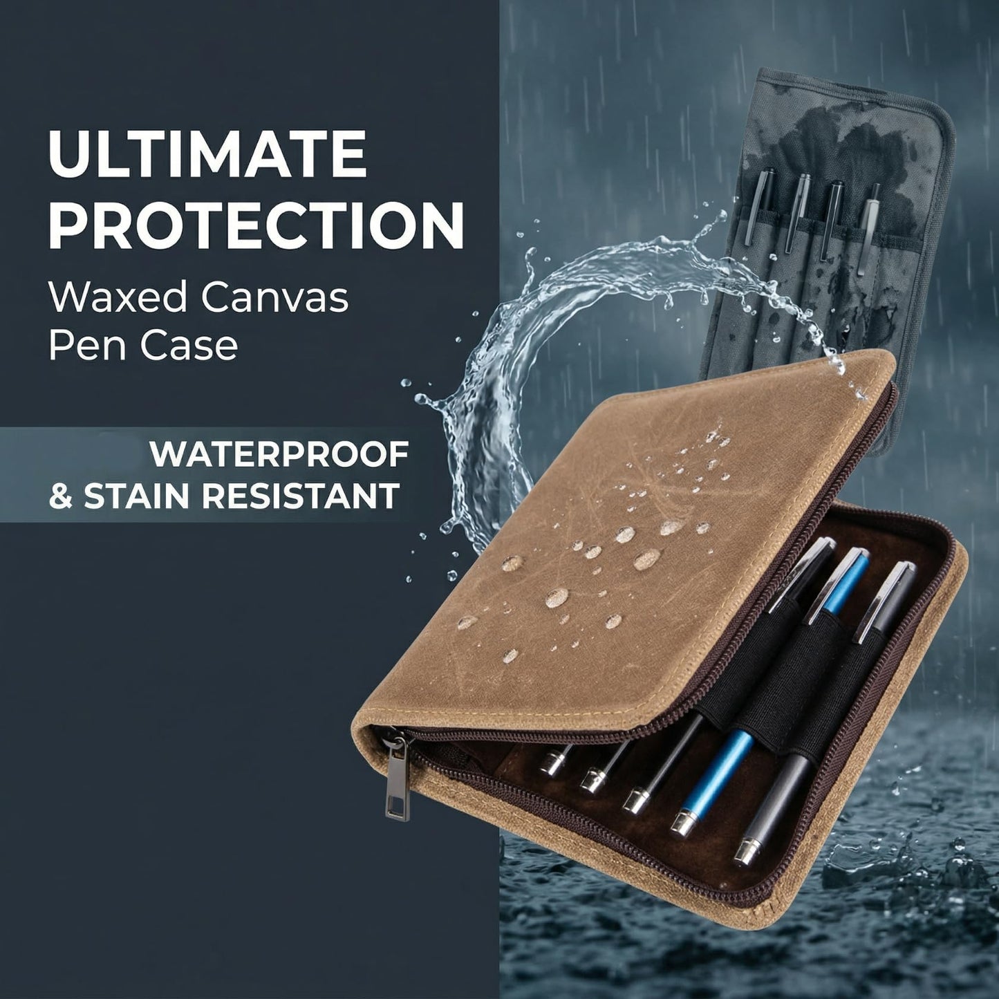 YLZZMDQSZ 10 Slot Fountain Pen Case, Waterproof Canvas Pen Organizer Case for Collection Purposes, A Gifts for Pens Lovers Brown