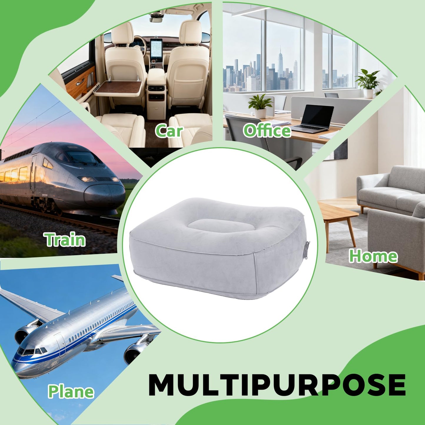 Inflatable Foot Rest for Airplane Travel & Office, Portable Leg Rest Pillow, Elevating Feet for Economy Flight, Home Desk, Car Use - Grey