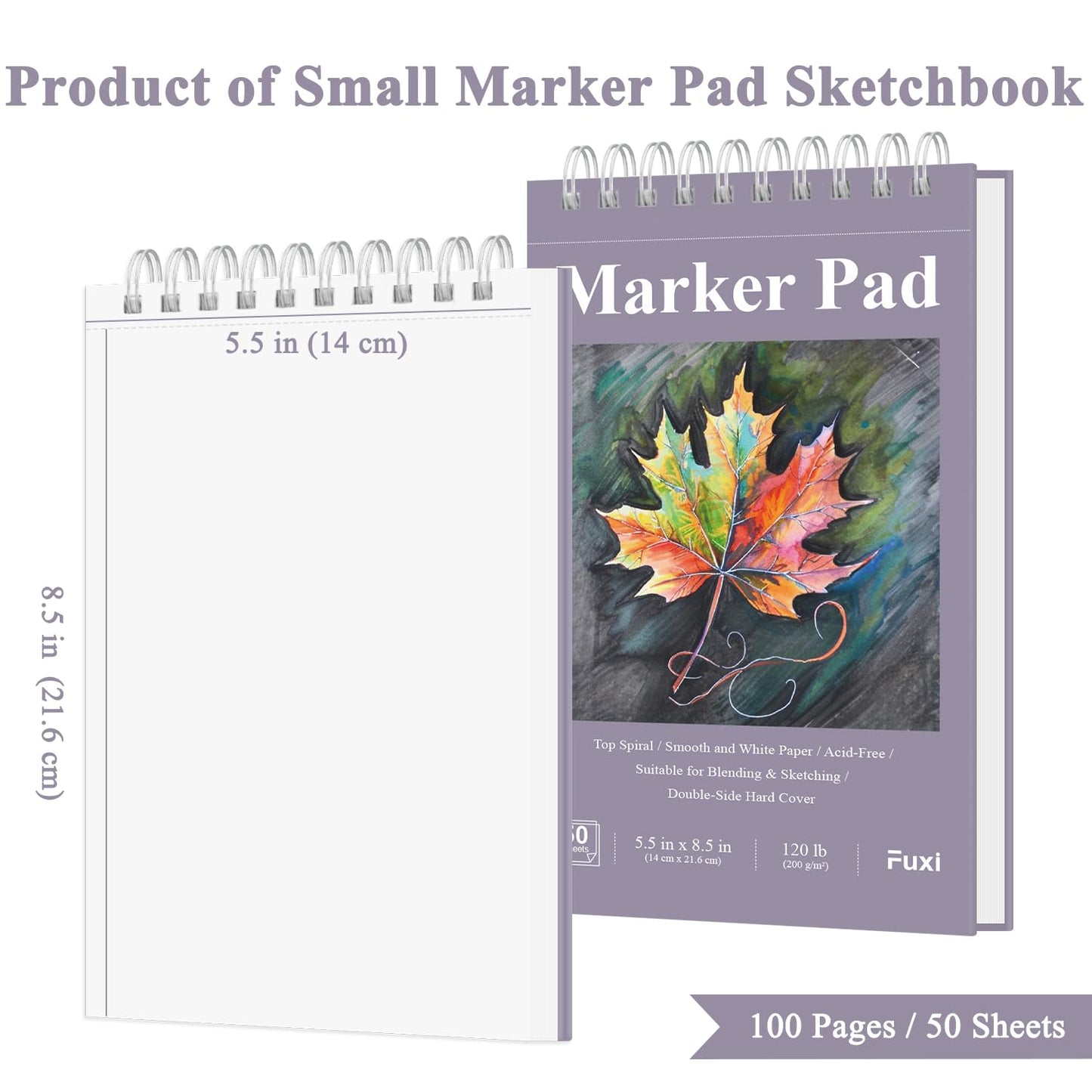 Fuxi Marker Paper Pad, 120lb/200gsm Art Paper of Markers, 2-Pack, 50 Sheets Per Pad (5.5" x 8.5").