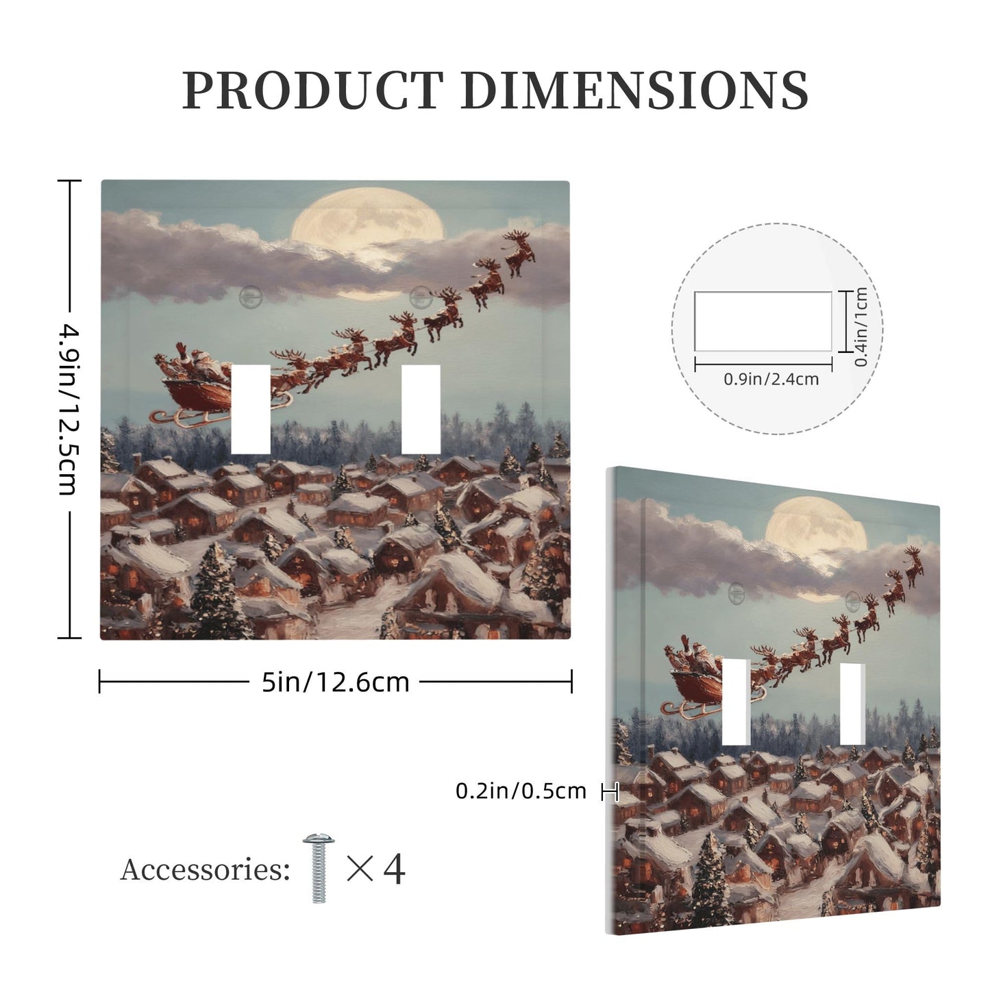 Decorative Art Light Switch Covers Moonlit Christmas Journey2 Gang Double Toggle Wall Plate Decorative Switchcover Electrical Switchplate for Home Decor
