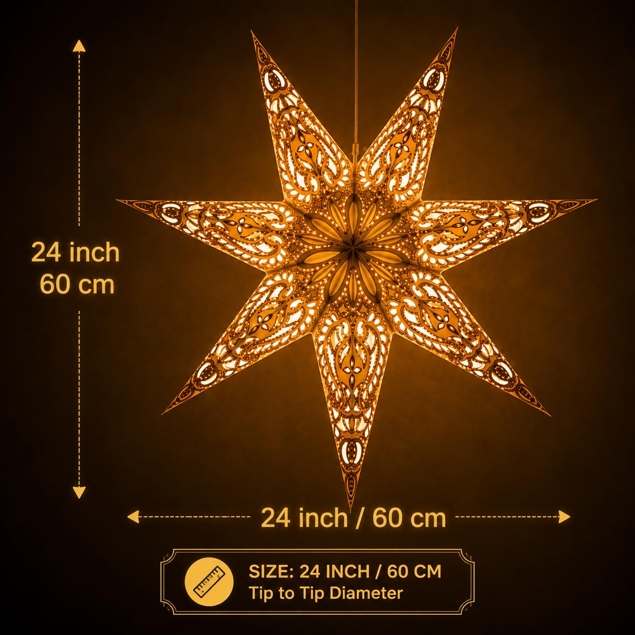 YEPSIO Lantern Lampshade Paper Star Light Shades Large 60cm Hanging Decorations for Christmas Wedding Home Decoration Birthday Party Foldable 7 Pointed Star (Glitter White Golden)