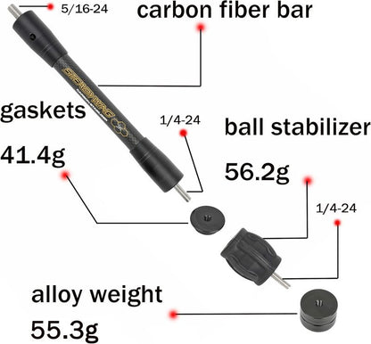 Archery Bow Stabilizer - Carbon Fiber Balance Bar with Damping System | 6-15 Inch Options