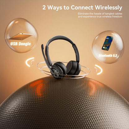 LEVN Wireless Headset, Wireless Headset with Mic for Work, AI Noise Cancelling, 65 Hrs Working Time, Bluetooth Headphones with Microphone from Computer/Call Center/Teams