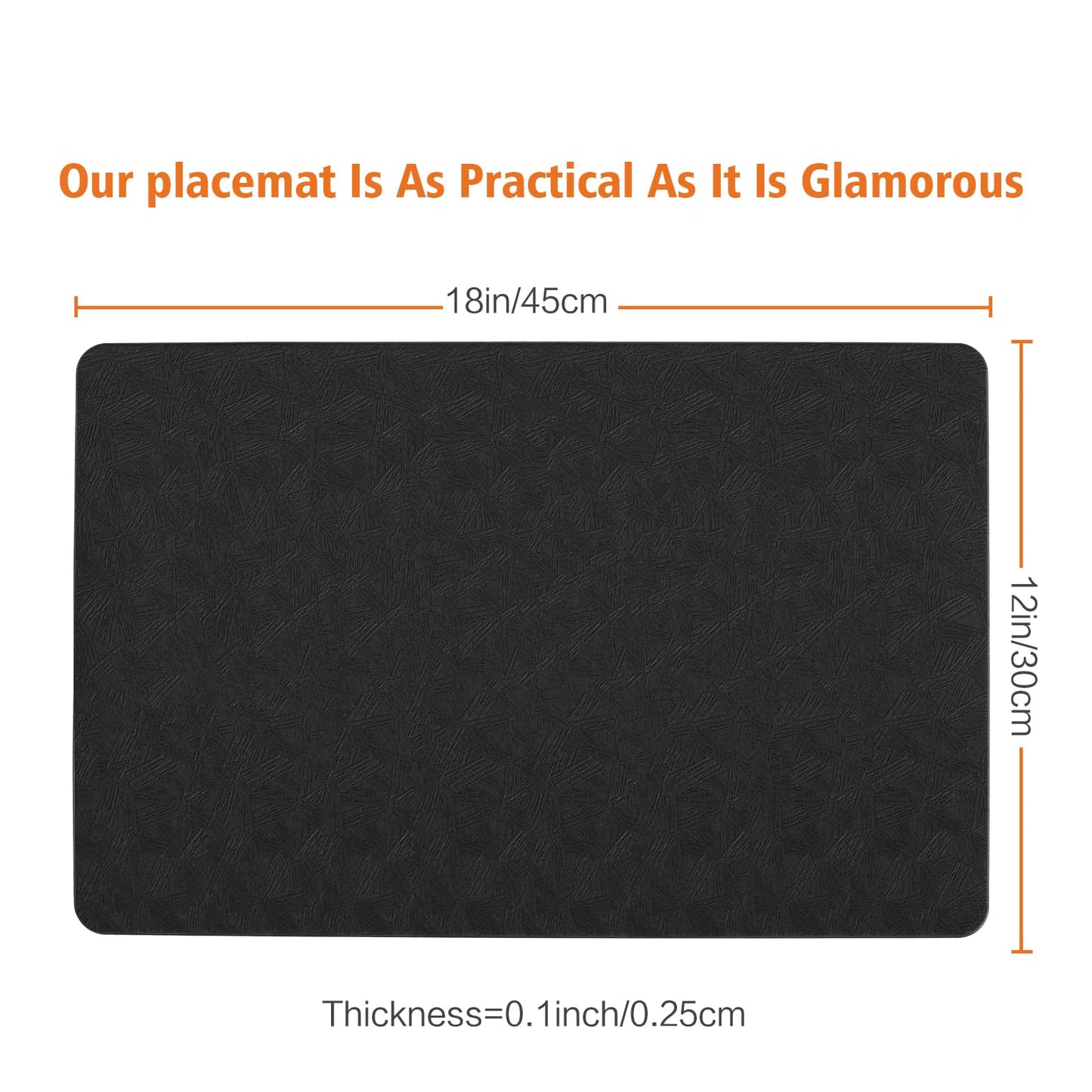 Bxzandya Vinyl Placemats Set of 6 Heat Resistant Easy Clean Non-Slip Place Mats for Dining Table Faux Leather Waterproof Stain Resistant Wipeable Washable PVC Table Mats(6, Black)