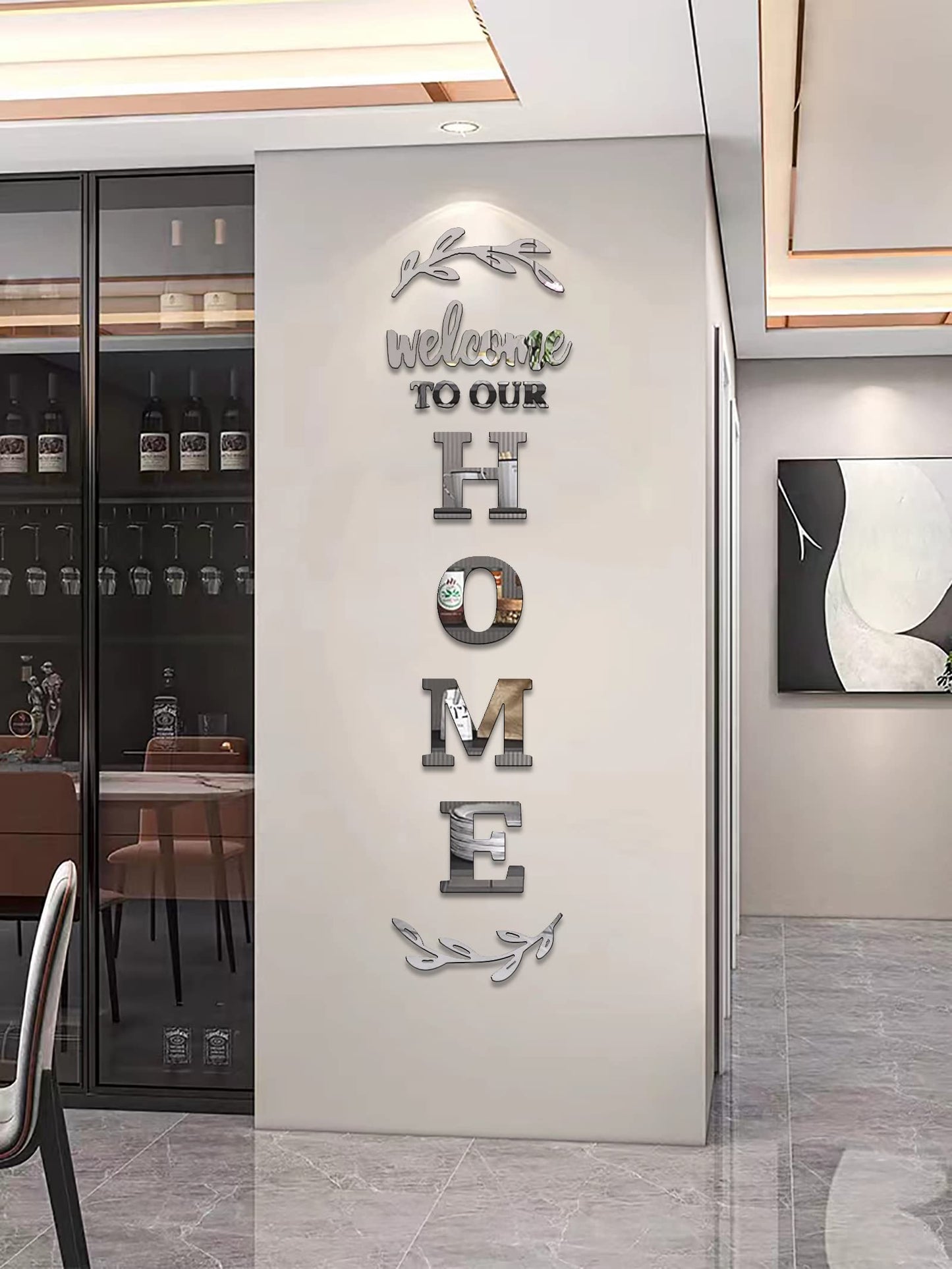 Home Wall Decor Welcome to Our Home Letter Signs - Acrylic Mirror Stickers for Living Room Bedroom Decor - Wall Decorations