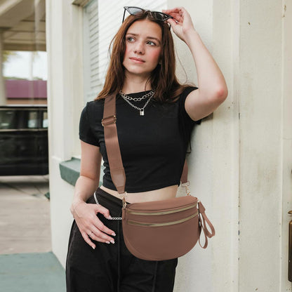 Nylon Crossbody Bags Bum Bag for Women Large Sling Bag Purse with Adjustable Strap（Black）