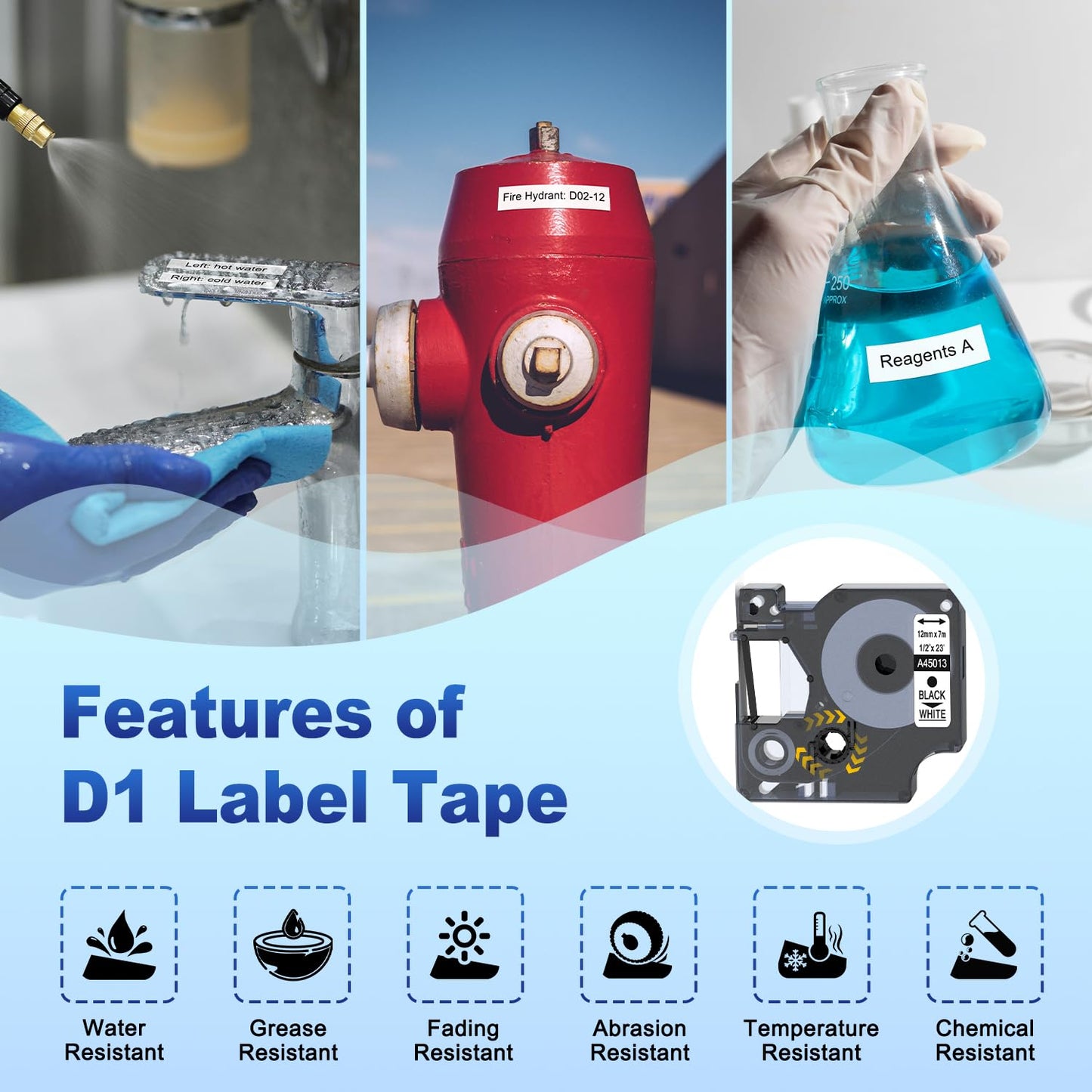 6-Pack Compatible with Dymo D1 Label Tape 45013 1/2 Inch x 23 Ft Replace for DYMO Label Maker Refills d1 a45013 S0720530 Black on White 45013s for LabelManager 160 280 210D 360D 420P PnP