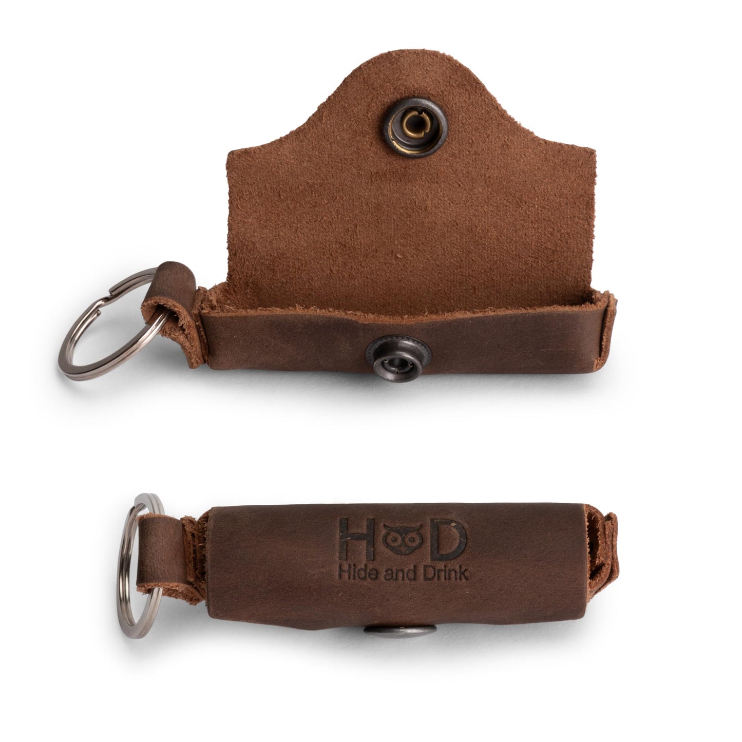 Hide & Drink, Lip Balm Keychain Holder, Lip Protection, Classic Vintage, Brass Metal Clasp, Full Grain Leather, Handmade, Bourbon Brown