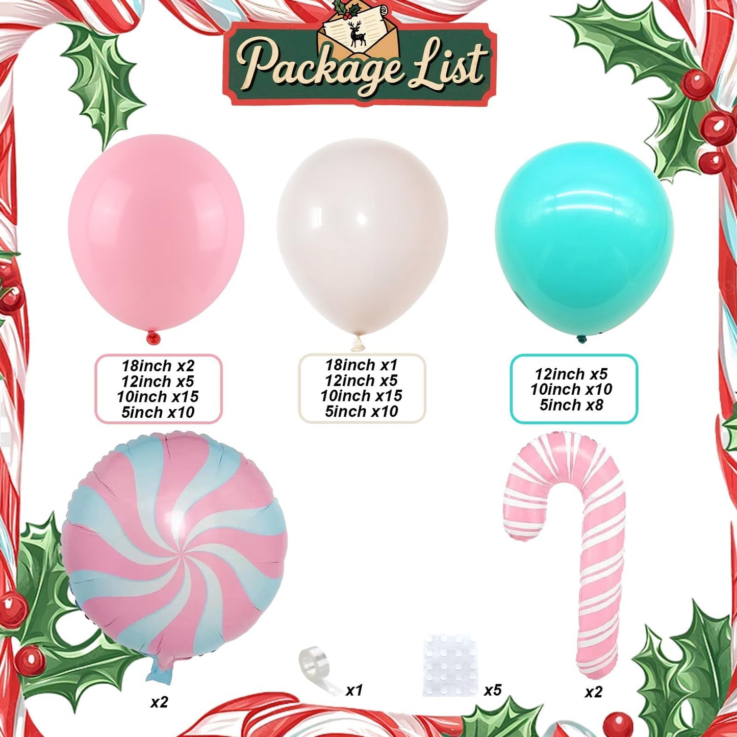 Christmas Gingerbread Balloon Garland Arch Kit Pink Teal Balloons Arch Kit with Candy Cane Foil Christmas Mylar Balloons for Xmas New Year Cookie Exchange Gingerbread House Holiday Party Decorations