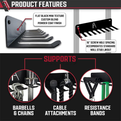IRON AMERICAN USA Omega Beast Gym Storage Rack 11-Hook Heavy-Duty Gym Wall Organizer Gym Caddy Hanger - Gym Accessory Storage - Resistance Bands, Jump Ropes, Barbells, Lifting Belts, Cable Attachments