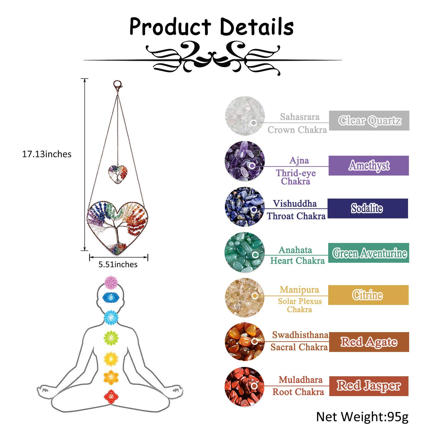 PESOENTH Chakra Crystal Tree of Life Heart Wall Hanging Decor Gifts for Women,Bohemian 7 Chakra Healing Crystals Reiki Stones Ornaments Spiritual Gifts Christmas Tree Home Hanging Decorations