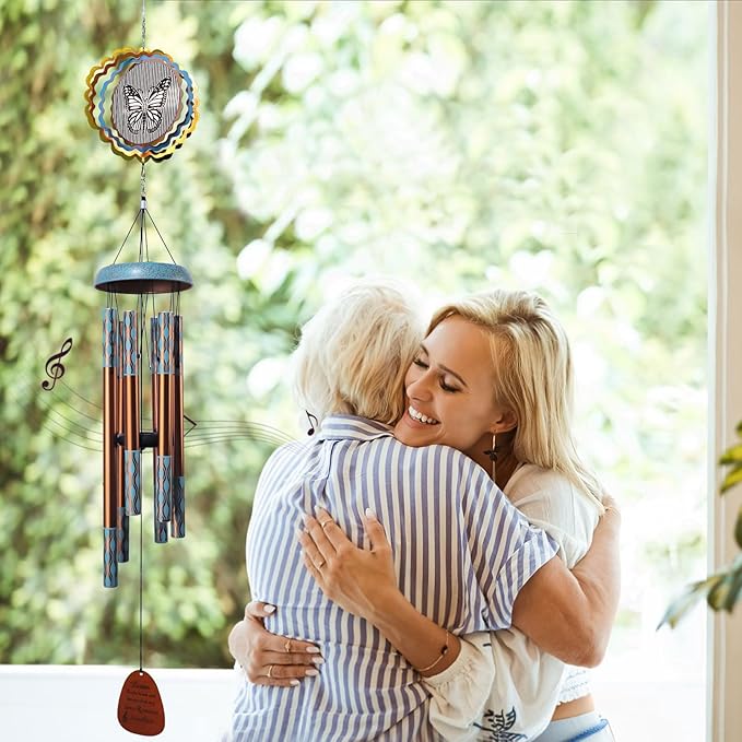 Wind Chimes for Outside with 3D Animations Butterfly Wind Spinner,37" Memorial Wind Chimes Outdoor Garden Decor,Butterfly Gift for Women Mom Grandma Wife,Patio Decorations,Garden Ornaments