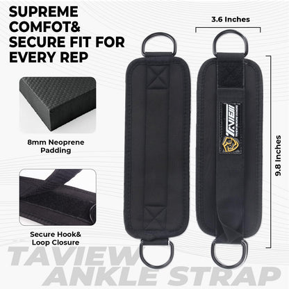 TAVIEW Ankle Straps - Cable Machine Attachment for Gym - Padded Ankle Cuffs for Glute Kickbacks and Leg Workouts