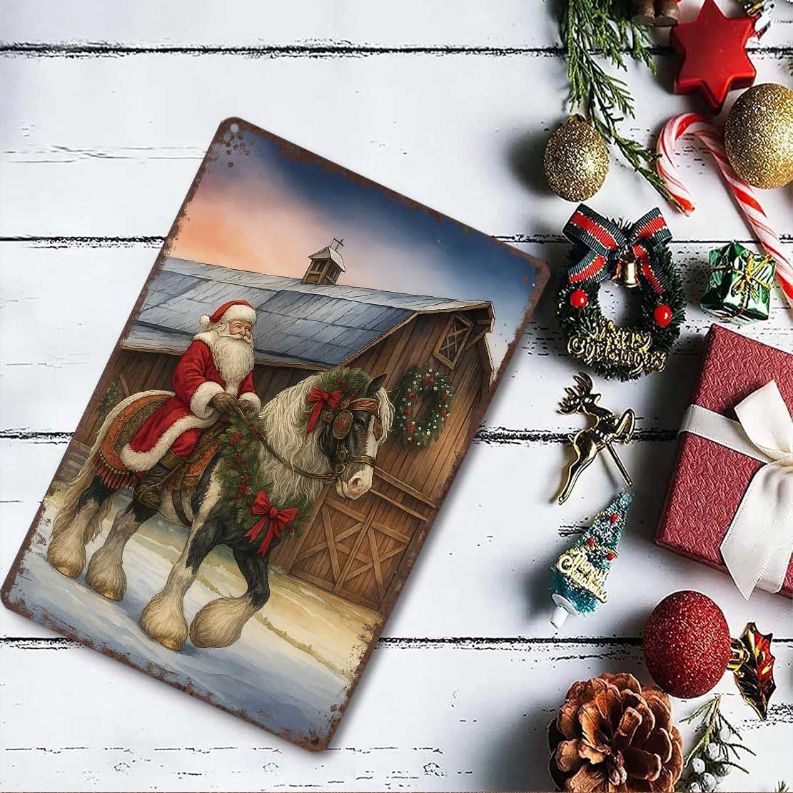 Retro Christmas Tin Sign 8x12inch Vintage Style-Holiday Metal Wall Art for Pub Bar Club Display
