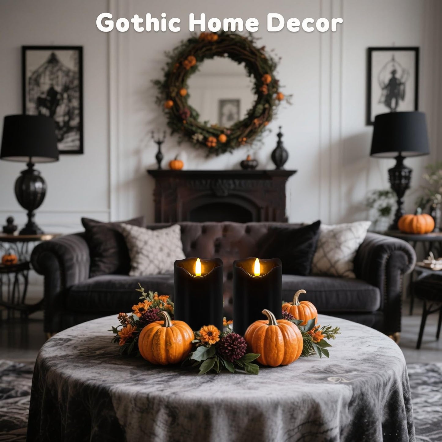 Black Flameless Candles, Set of 2 6"x3" Flickering LED Candles with Remote & Timer, Dimmable Real Wax Electric Pillar Candles Battery Operated, Flameless Candles Light for Home Halloween Decor (Black)
