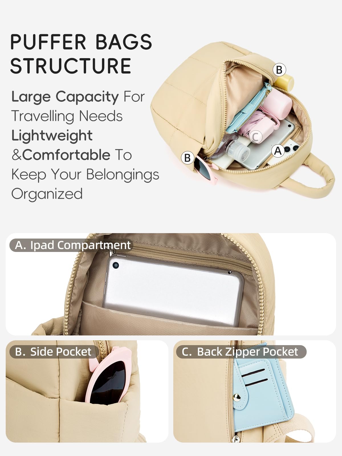 WESTBRONCO Mini Backpack for Women Nylon Small Fashion Backpacks Purse Puffer Lightweight Backpacks for Travel, Shopping, Daily