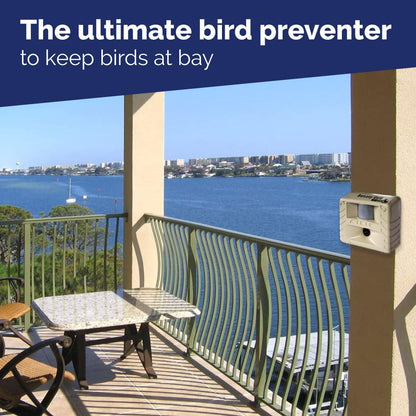 Bird-X Balcony Gard, Ultrasonic Bird Preventer, Outdoor Bird Decoy with Motion-Sensor, Easy to Install, Covers up to 900 sq. ft., 15 to 25 kHz Frequency, 6.75" x 5.5" x 3.5"
