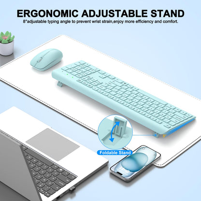Wireless Keyboard and Mouse Combo, Full Size Silent Ergonomic Keyboard and Mouse, Long Battery Life, Optical Mouse, 2.4G Lag-Free Cordless Mice Keyboard for Computer, Mac, Laptop, PC, Windows