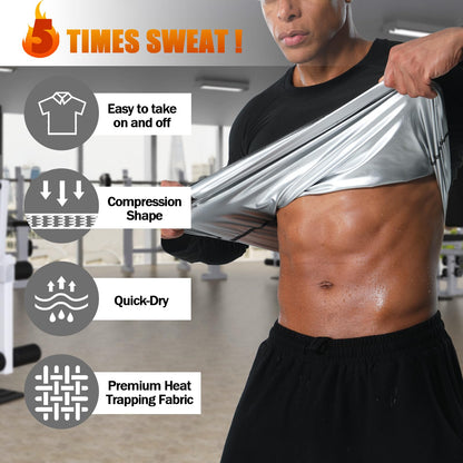 Donason Sauna Shirt for Men Weight Loss Sweat Suit Mens Compressions Shirts Body Shaper Suits for Workout Sports Gym