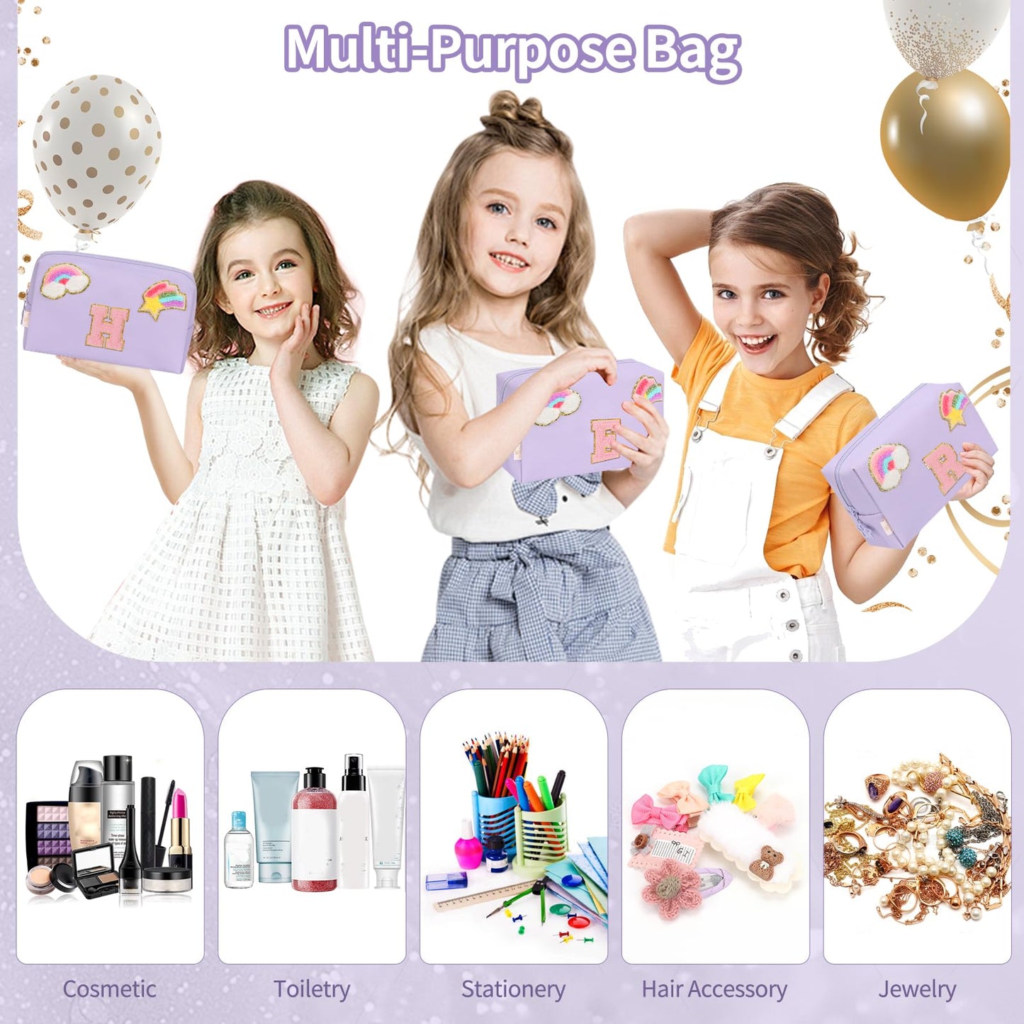 Initial Makeup Bag for Girls, Cute Makeup Bag Small Cosmetic Bag Travel Make Up Organizer Pouch, Birthday Gifts for Girls 4 5 6 7 8 9 10 11 12 13 14 15 Years Old, Teen Girls Gifts Trendy Stuff