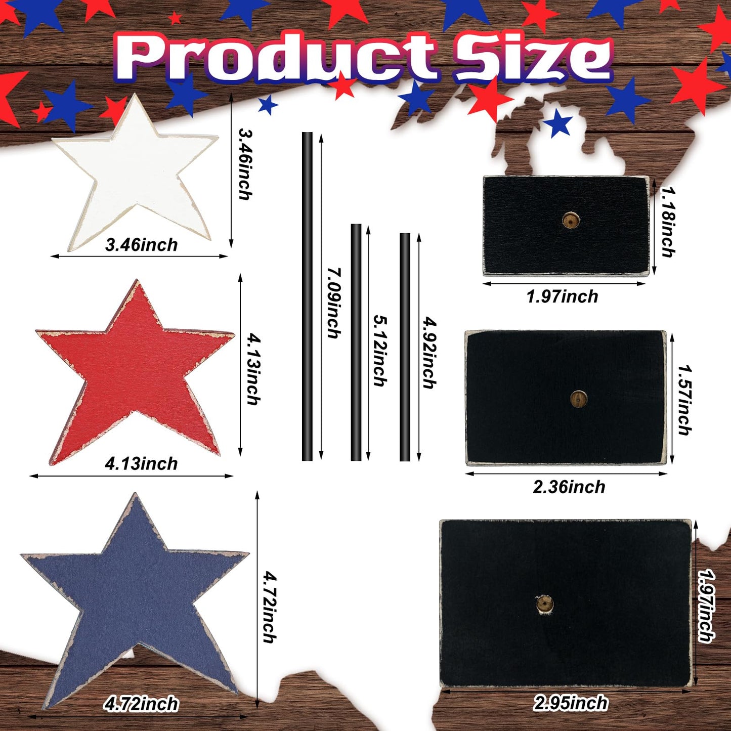 DoubleFill 3 Pcs 4th of July Patriotic Star Decorations 250th Anniversary Memorial Day Table Decoration Red Blue White Star Sign Standing Independence Day Tabletop Centerpieces for Home Office Decor