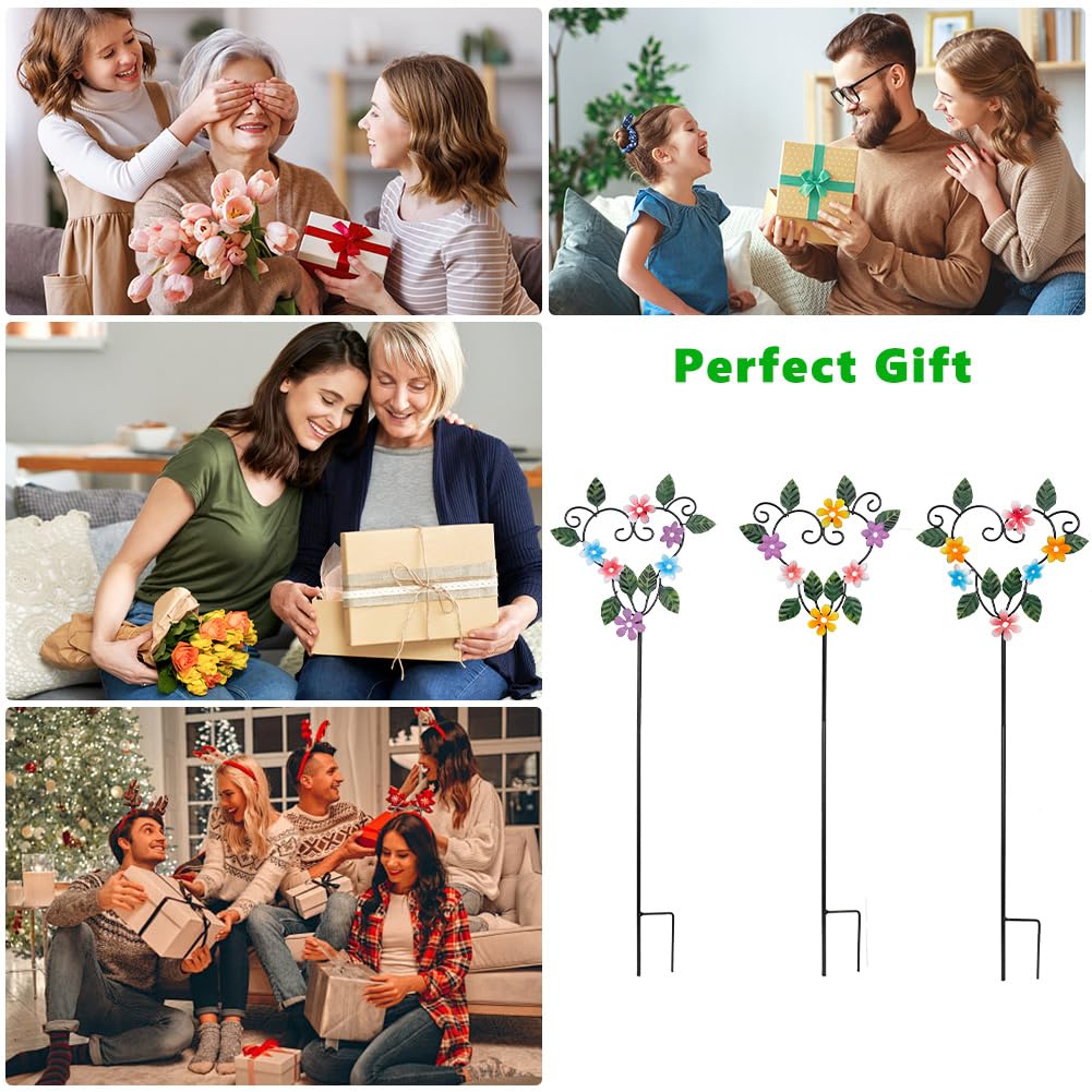 SATHGA Metal Flowers Decorative Garden Stakes, 22.1 ''H Heart Shape Metal Flowers for Outside Yard Art Garden Stakes,Spring Outdoor Decor Housewarming Present for Women Mom Grandma