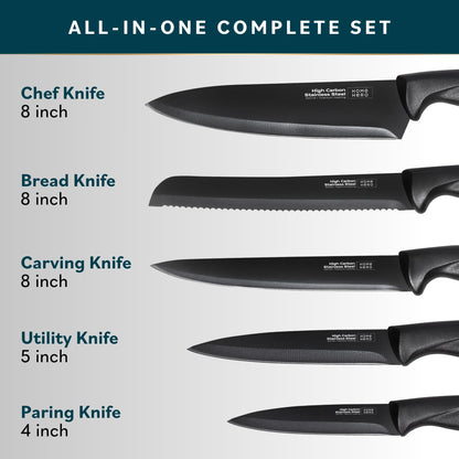 Home Hero Kitchen Knife Set with Sharpener - High Carbon Stainless Steel Knife Block Set with Ergonomic Handles (20 Pcs - Acrylic Black)
