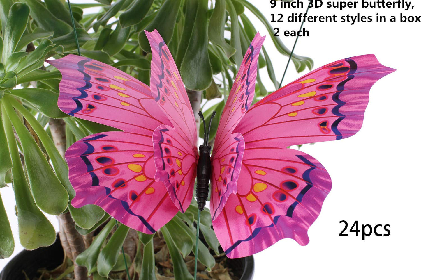 Giant Butterfly Garden Stakes Decorations Outdoor 3D Butterflies Lawn Decorative Yard Decor Patio Accessories Ornaments PVC Gardening Art Christmas Whimsical Gifts (Pack of 24)