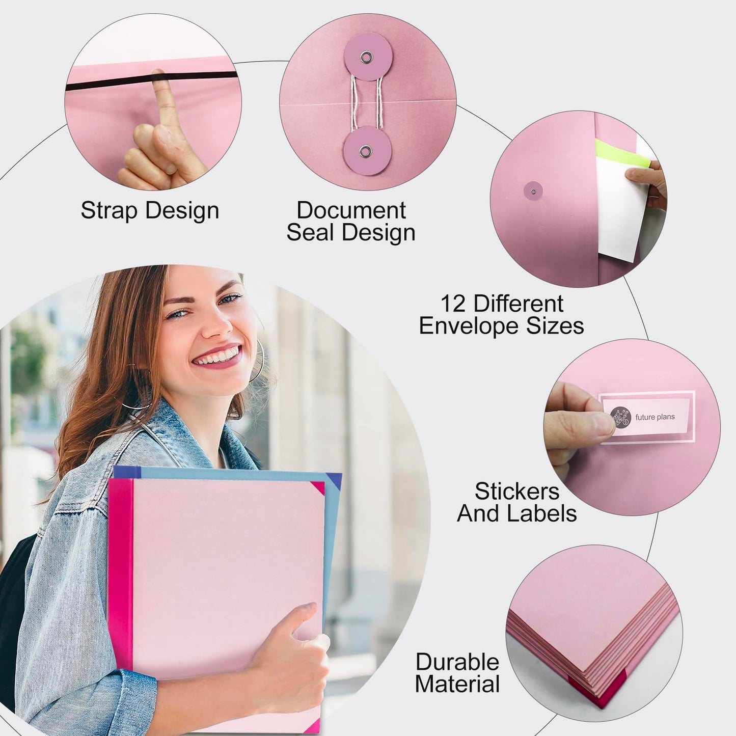 MAKUANG Document Organizer,Folio Folders with Pockets,File Organizer for Paper,Important Documents, Expanding File Folder for Office and School,in Case I Go Missing Binder(Pink,2In Thick)