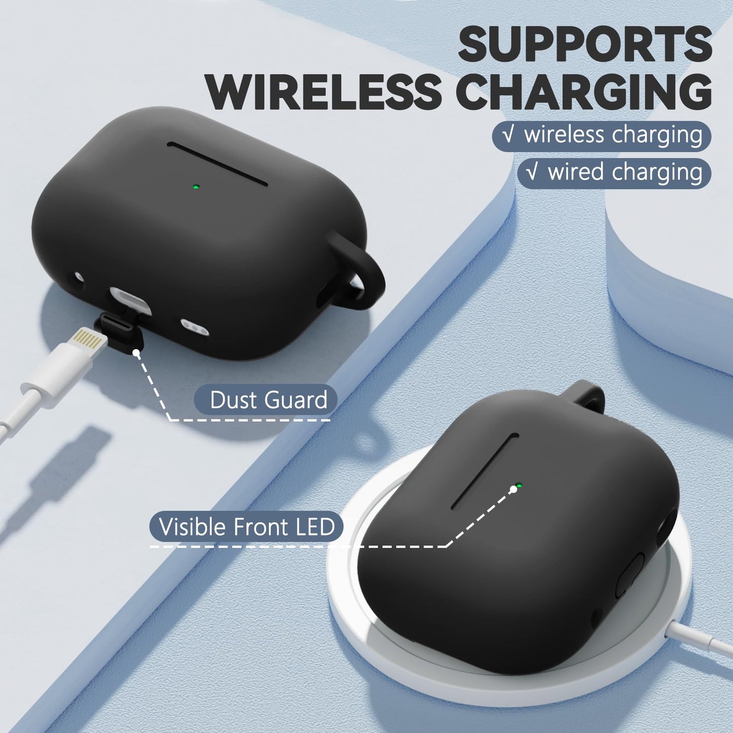 Ljusmicker for AirPod Pro Case Cover with Cleaner Kit,Soft Silicone Protective Case for Apple AirPods Pro 2nd/1st Generation for Women Men,AirPod Pro Case with Magnetic Lid Lock & Keychain-Solid Black