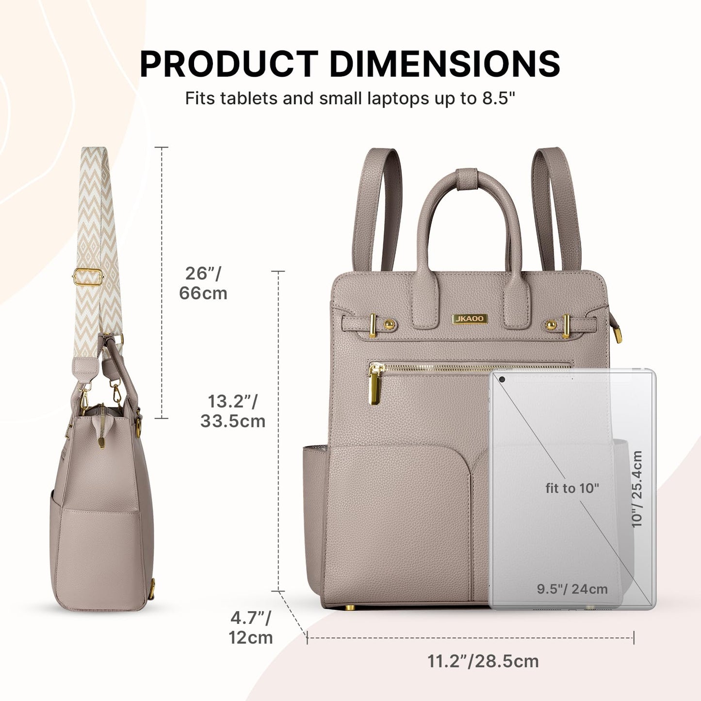 JKAOO Backpack Purse for Women PU Leather Travel Backpack, 4 in 1 Designer Convertible Backpack Purse with Removable Strap (Beige)