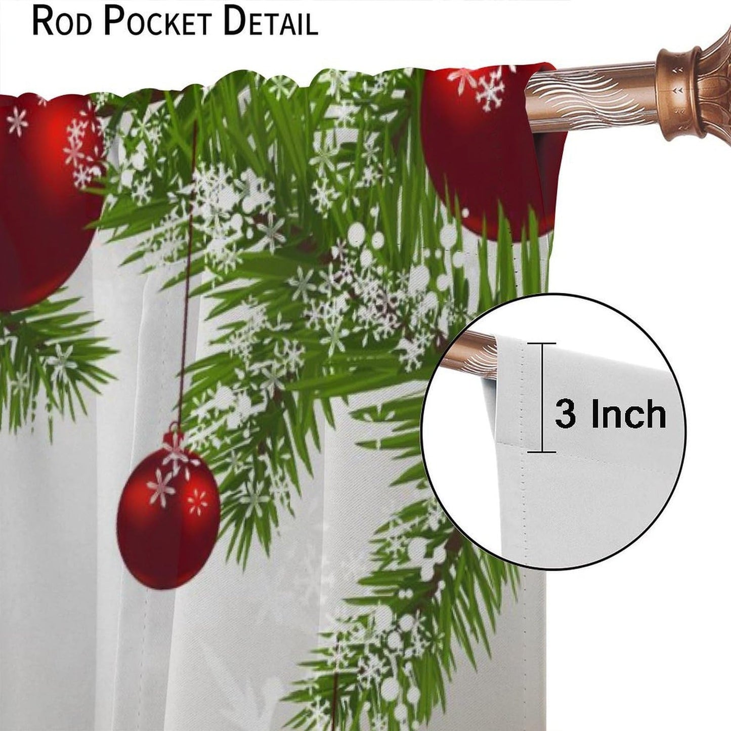 ICMOLYYENLO Merry Christmas Curtains, Red Balloons with Pine Fir Tree Holiday Season Art Print Living Room Bedroom Curtains 42x44 Inch