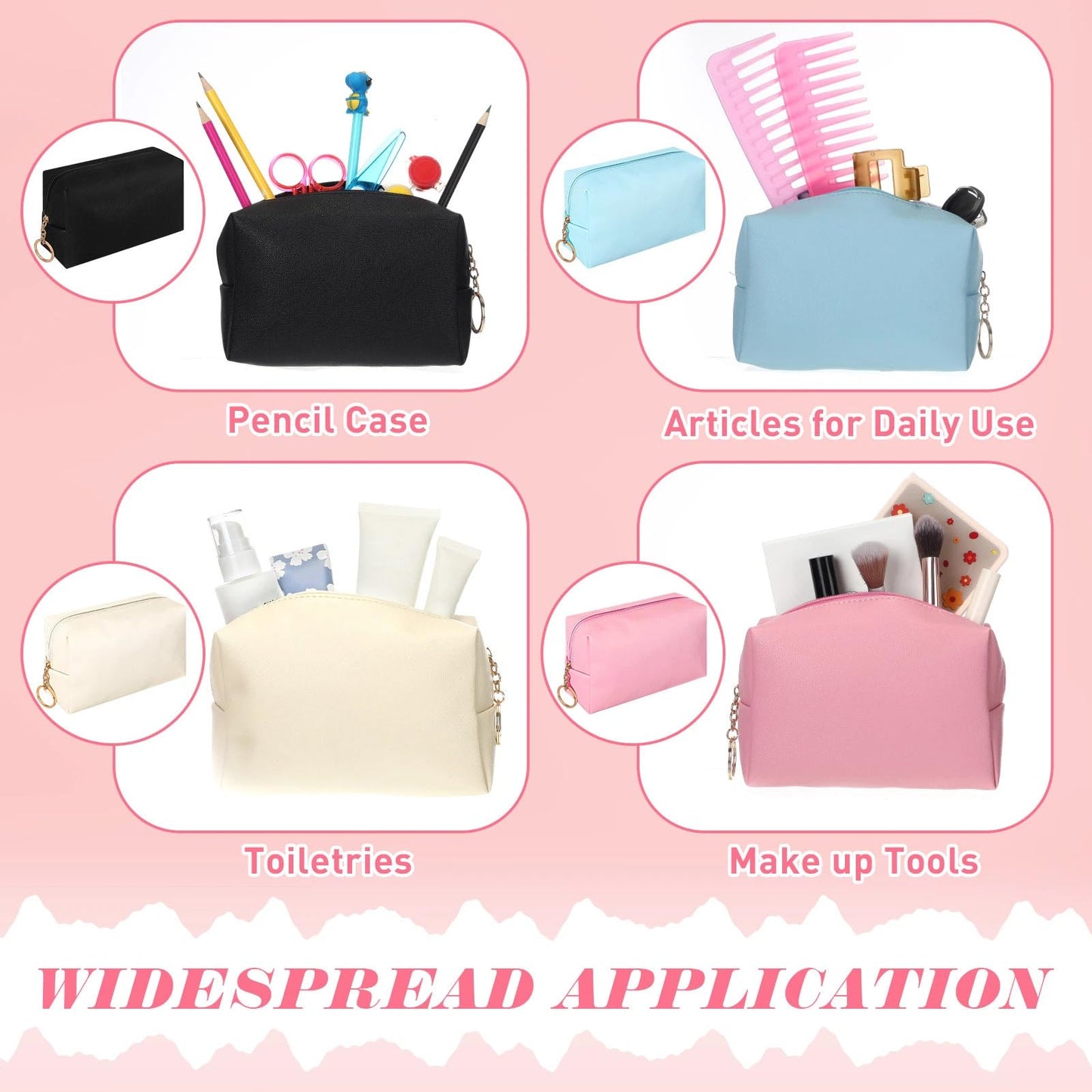 Chunful 24 Pcs Preppy Makeup Bag PU Leather Cosmetic Bag Bulk Makeup Plain Pouch Waterproof Toiletry Purse for Women Traveling Preppy Pencil Case Valentine's Day Gifts(Mixed Colors)