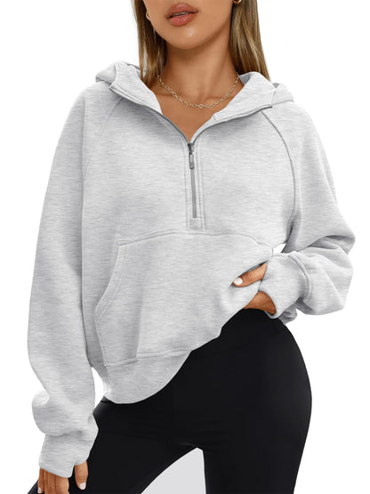AUTOMET Womens Hoodies Half Zip Sweatshirts Fleece Jackets Tops Oversized Pullover Fall Outfits 2024 Winter Fashion Clothes Grey M