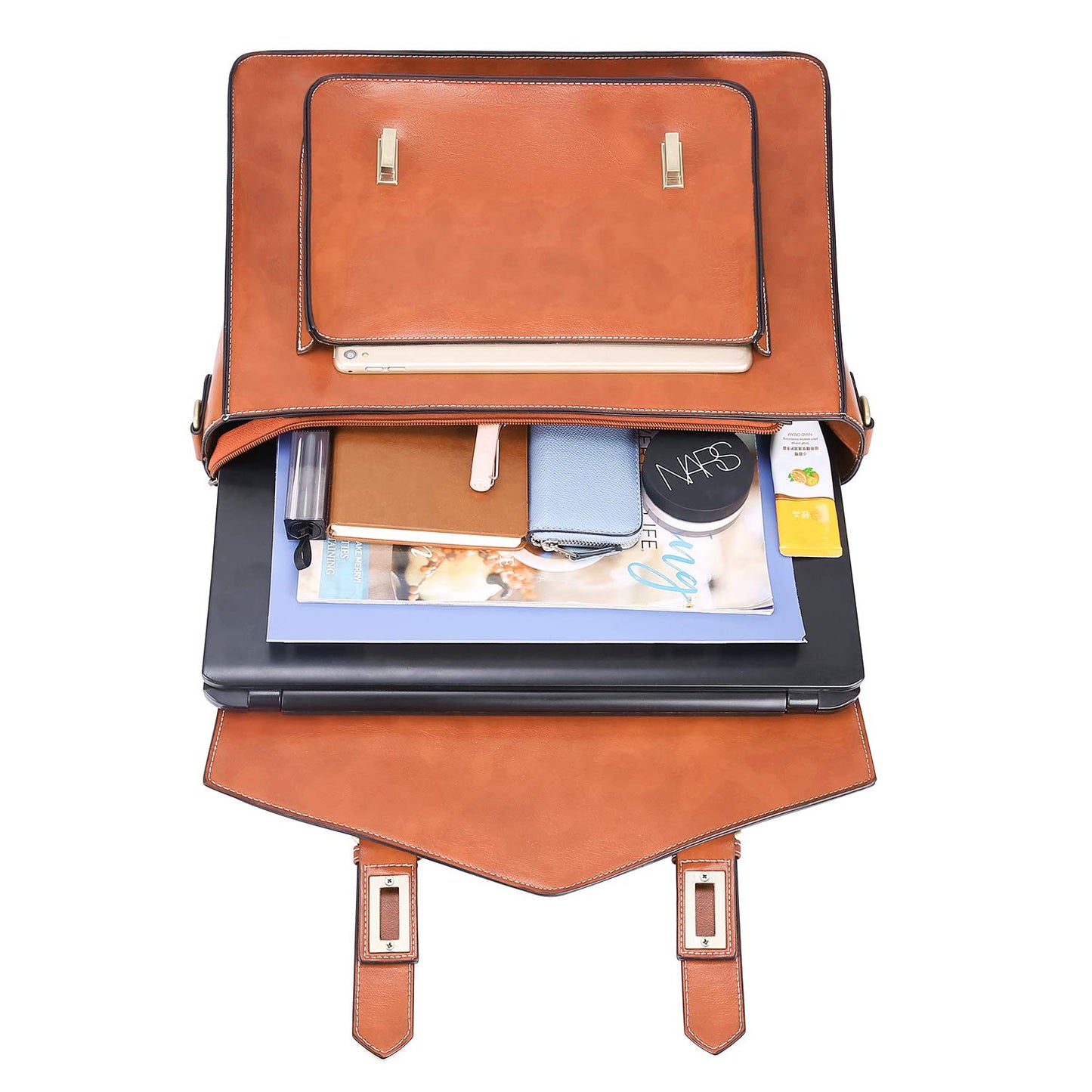 ECOSUSI Backpack for Women Briefcase Messenger Laptop Bag Vegan Leather Satchel Work Bags Fits 15.6 inch Laptops, Brown