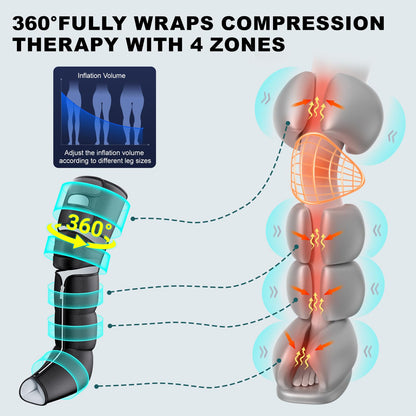MZCNU Leg Compression Massager for Circulation and Pain Relief, Compression Boots with Heated Knee, 6 Modes 12 Intensities 3 Timers, Foot Calf Thigh Recovery Machine, Gifts for Man Woman, Black