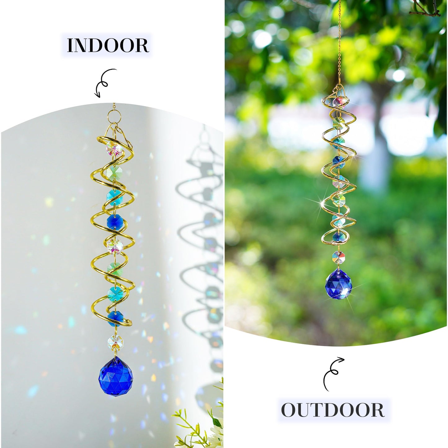 H&D HYALINE & DORA Gazing Ball Spiral Tail Crystal Suncatcher, Rainbow Maker Crystal Beads Decor Sun Catcher Hang with Hook for Window Indoor Outdoor