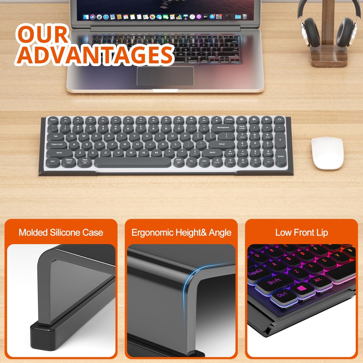 Richboom Computer Keyboard Stand Tilt PC Keyboard Stand Riser for Easy Ergonomic Typing, Acrylic Keyboard Tray Holder for Office Desk, Home, School, with Silicone Anti-Slip Case, Black