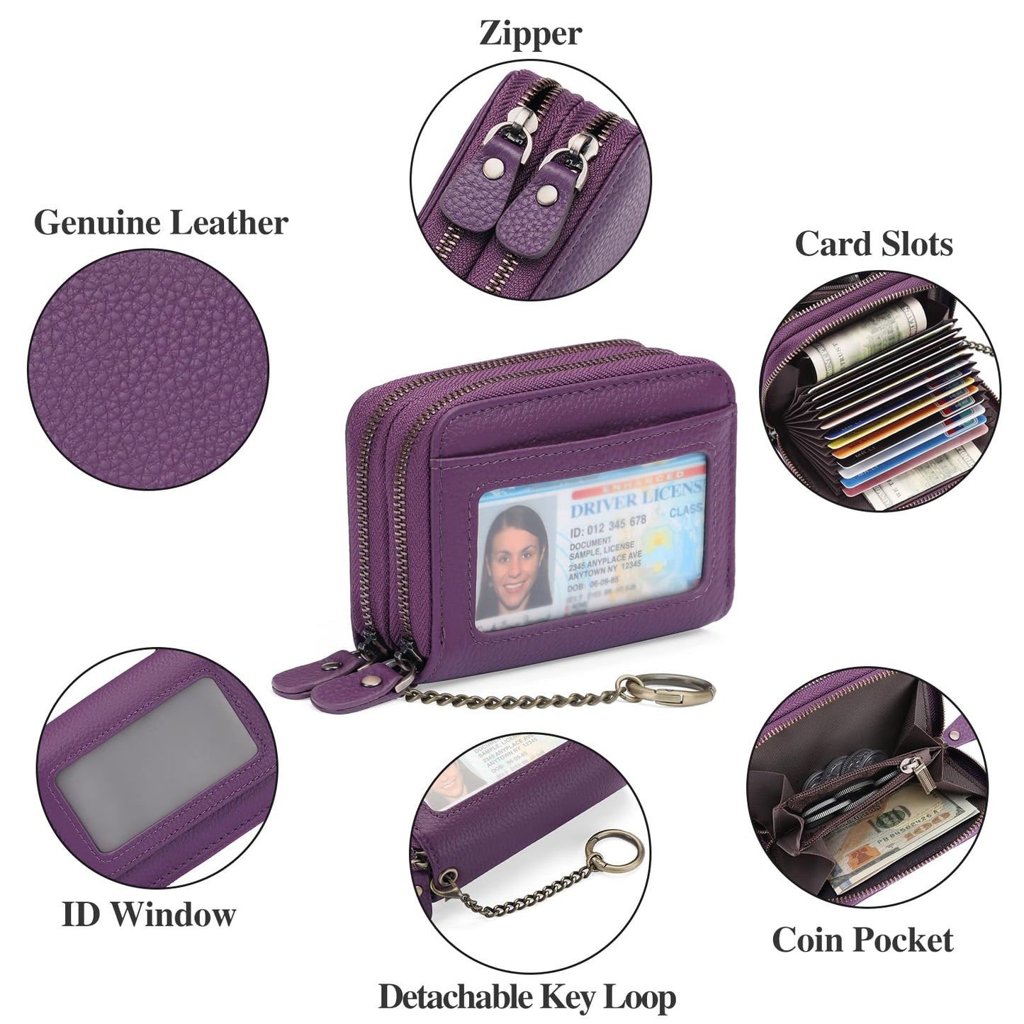 GOIACII Small Genuine Leather Wallet for Women, RFID Blocking Credit Card Holder Wallet