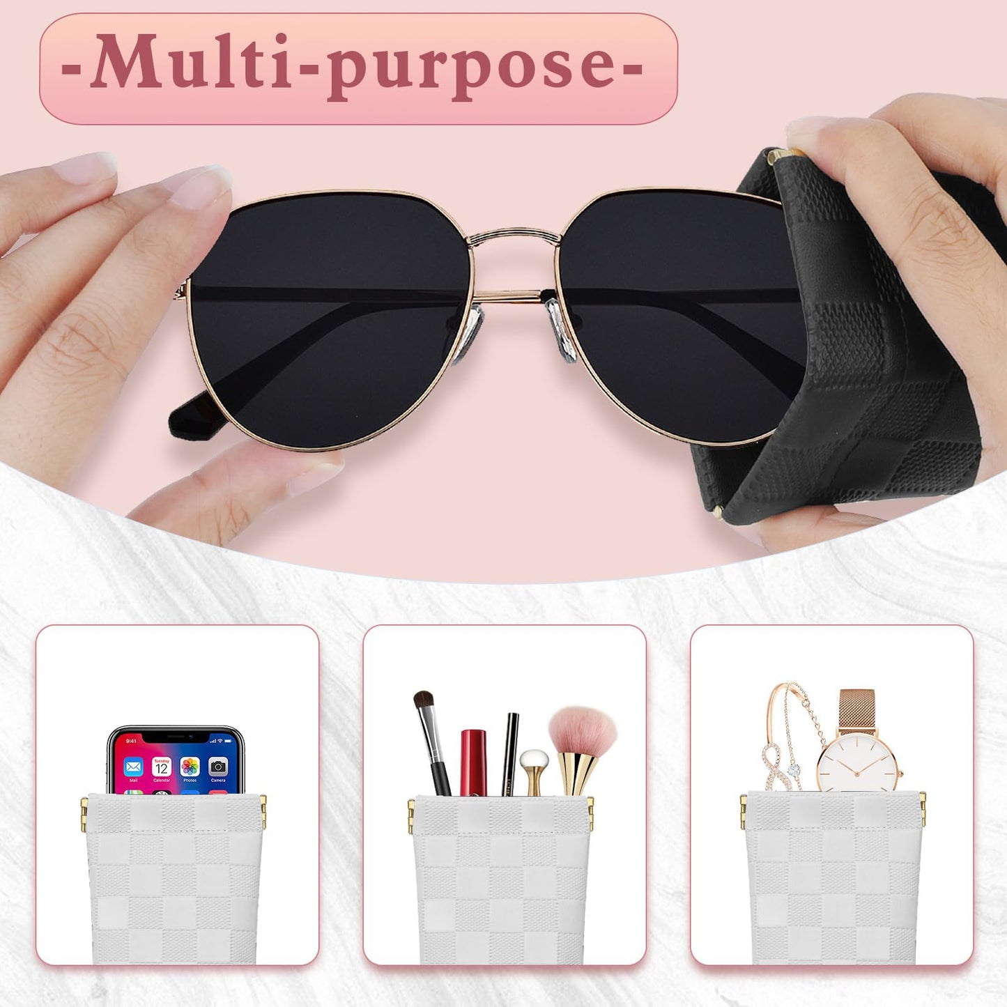 HIGH FIT eyeglasses bag Soft Glasses bag, Portable Squeeze Top Sunglasses Case Travel for Women Girls(White+black)