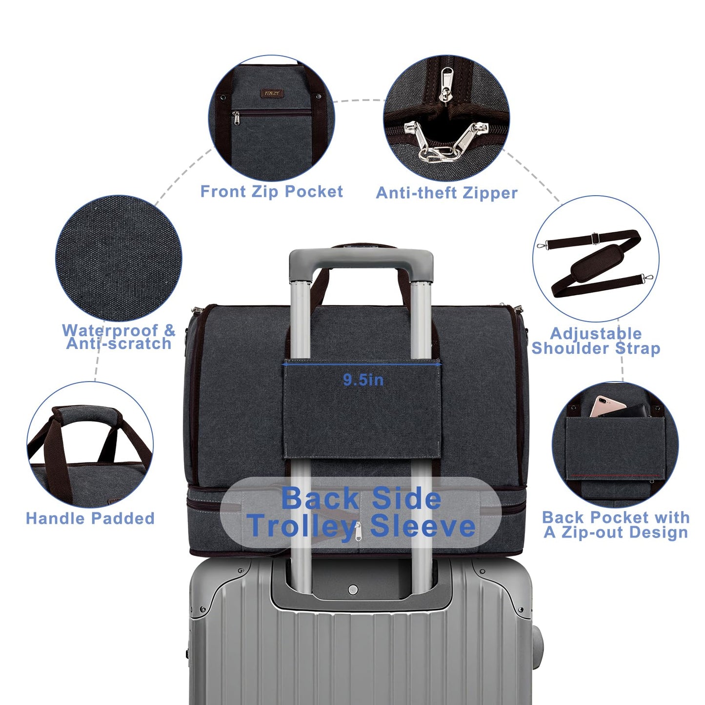 Garment Duffle Bag for Travel - Convertible Carry on Garments Duffel Bags Travel Bag for Women Men Large Weekender Bag with Shoes Compartment 3 in 1 Hanging Clothes Suit Dress Bag 3pcs Set
