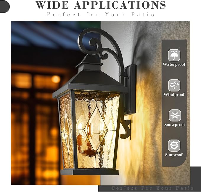 Emliviar Outdoor Light Fixture for Porch, 27-Inch Extra Large Exterior Porch Lantern Light, Waterproof Aluminum Outdoor Wall Sconce in Black Finish, WE301BL-SD BK