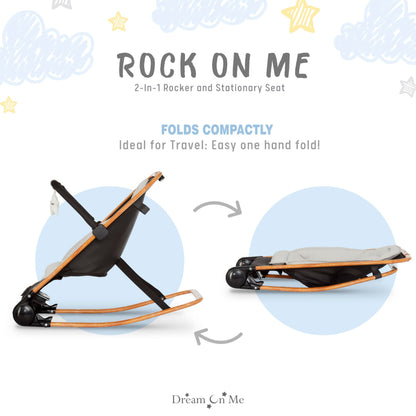 Dream on Me Rock with me 2-in-1 Rocker and Stationary Seat | Compact Portable Infant Rocker with Removable Toys Bar & Hanging Toys in Black & Grey