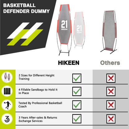 Hikeen Basketball Defender Dummy, Training Equipment for Practice Basketball Dribbling, Shooting, Passing - 2 Sizes Folding Poles, 4 Reinforced Base Sandbags