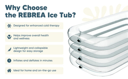 Rebrea Inflatable Ice Bath Tub -XL Clear See Through - Ice Plunge Tub for Cold Water Therapy - Portable Cold Plunge Tub - Indoor & Outdoor - Inflatable Tub for Adults - Ice Tub for Athletes - Cold Tub