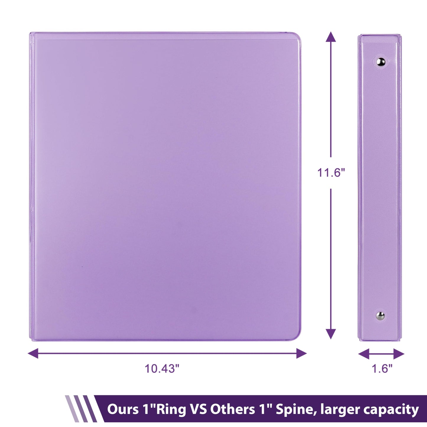 COMIX Standard 3 Ring Binder 1 inch with Clear View Cover, 1" Round Ring View Binder Holds 200 Sheets of US Letter Size Paper for School Office Supplies, 6 Pack (Pale Purple)