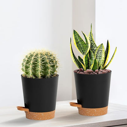 4 inch Small Plant Pots for Outdoor Indoor Plants, 10 Pack Planters with Drainage Holes and Tray, Small Self Watering Pots for Succulent, Cactus, Aloe and Other Plants (Black)
